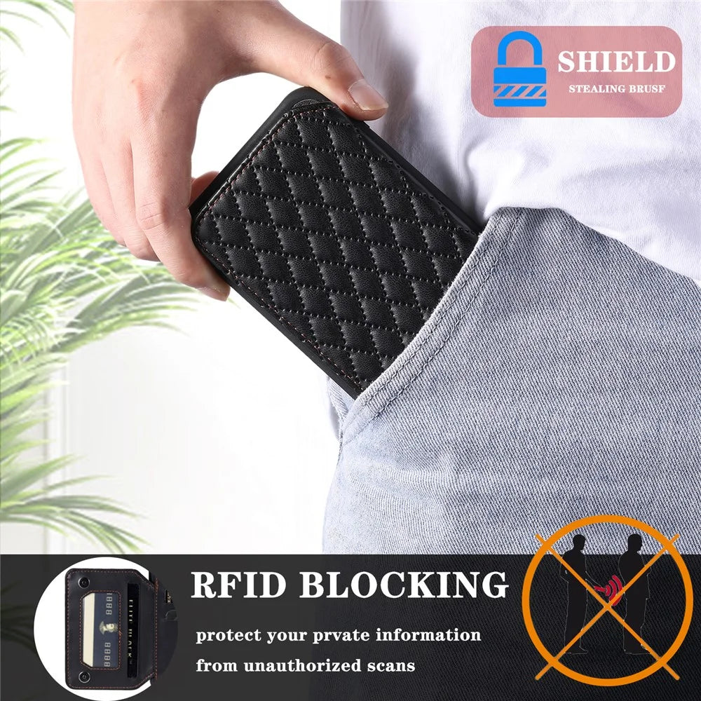Style 008 For Samsung Galaxy S23+ Slim-Fit Shell Kickstand RFID Blocking PU Leather+TPU Phone Case with 2 Straps - Black - 5