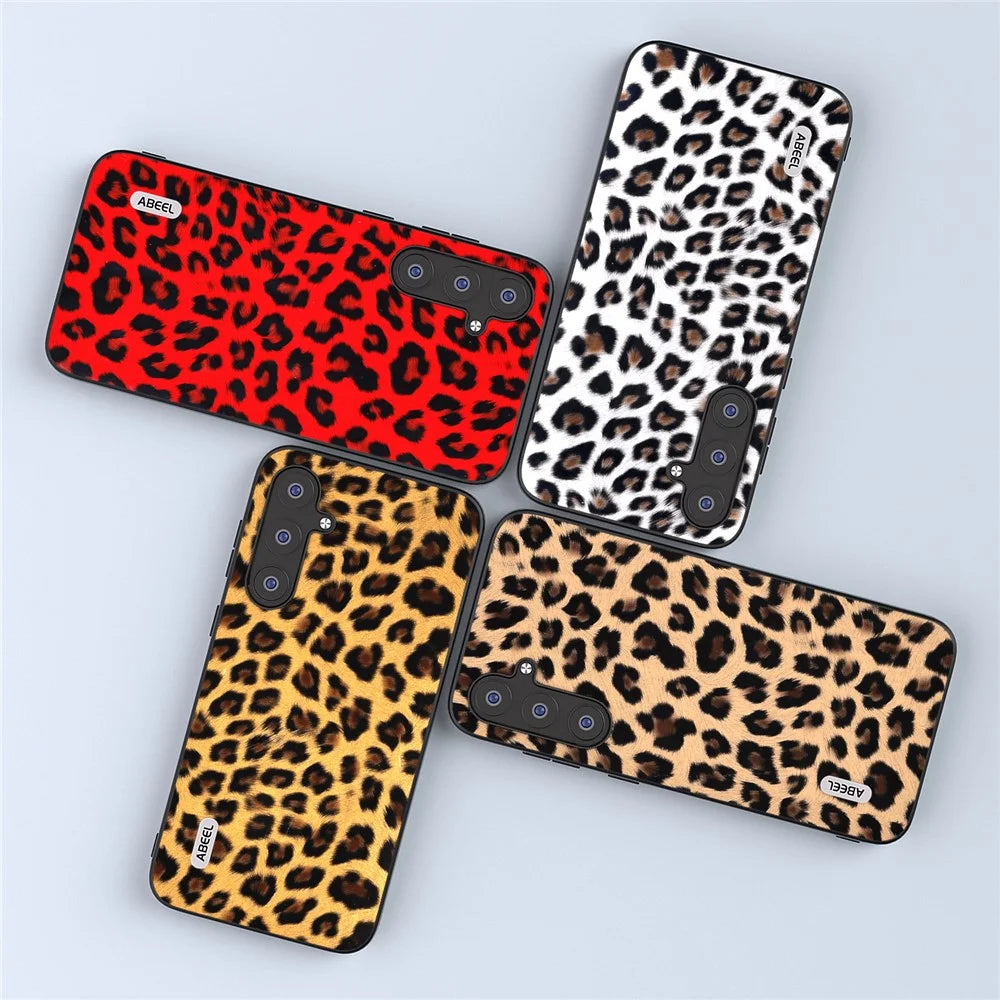 ABEEL For Samsung Galaxy S23 FE Leopard Texture Phone Case PU Leather+TPU+PC Anti-Drop Cover - Silver - 5