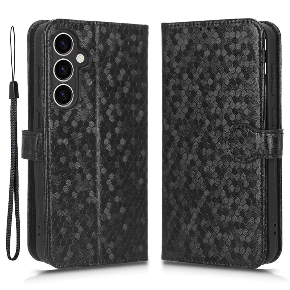 For Samsung Galaxy S23 FE Phone Wallet Case Dot Imprinted Stand PU Leather Cover - Black - 1