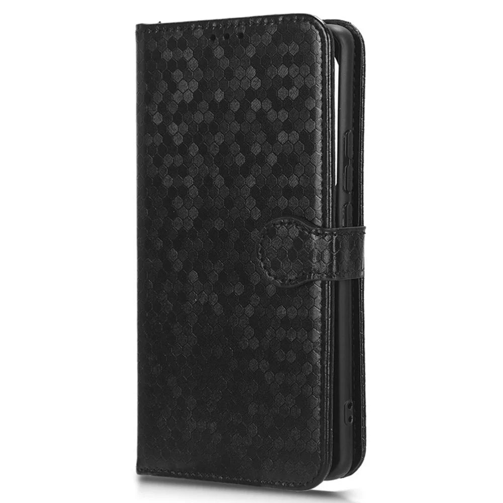 For Samsung Galaxy S23 FE Phone Wallet Case Dot Imprinted Stand PU Leather Cover - Black - 6