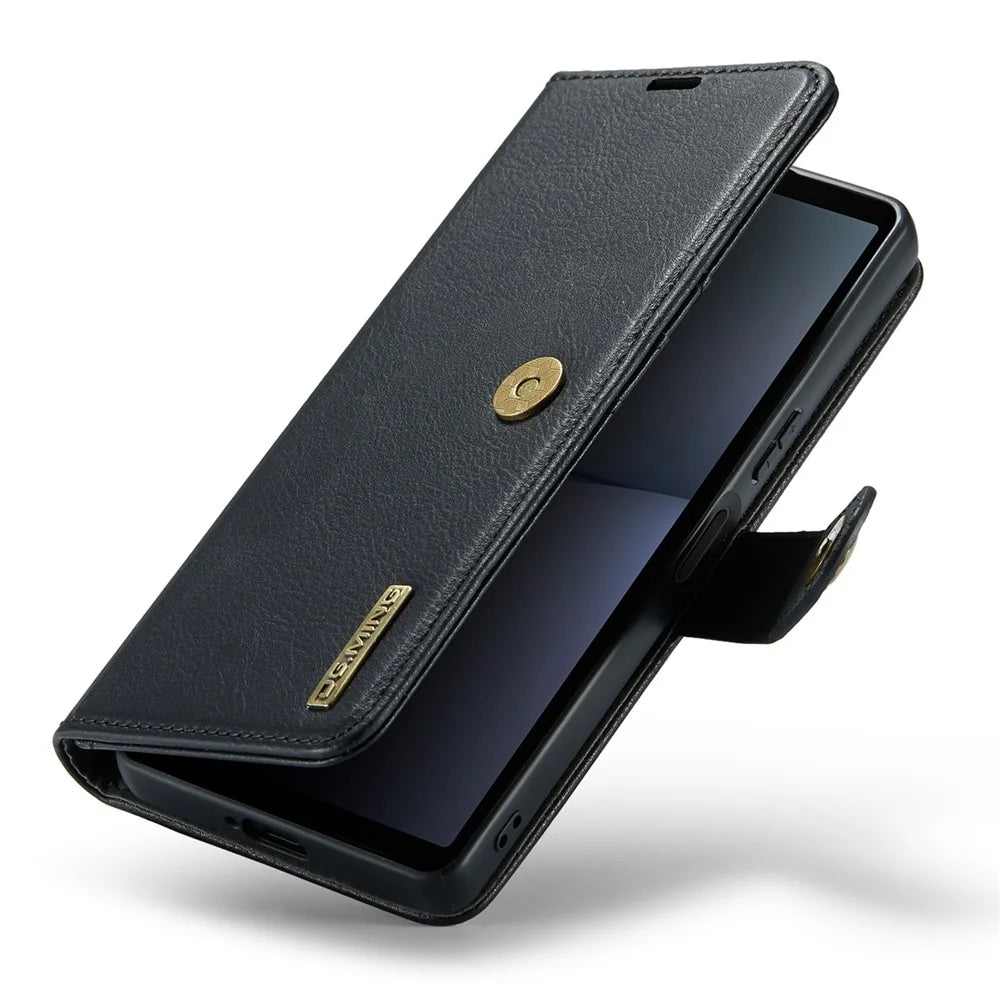 DG.MING Detachable Magnetic Phone Case for Sony Xperia 10 V Shockproof Split Leather Wallet Phone Cover - Black - 6