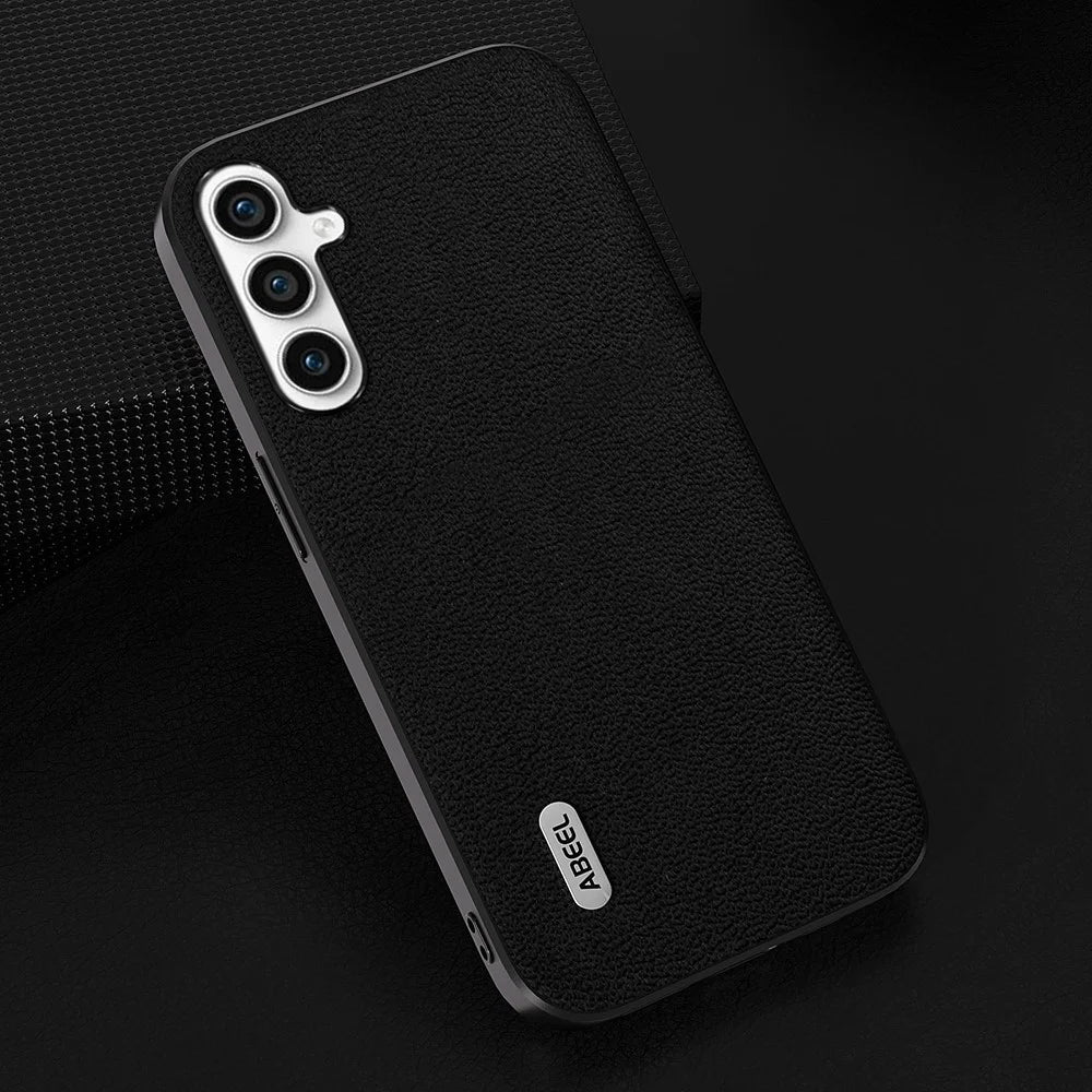 ABEEL For Samsung Galaxy A54 5G Phone Case Genuine Cow Leather Coated PC+TPU Litchi Texture Non-Slip Cover - Black - 2