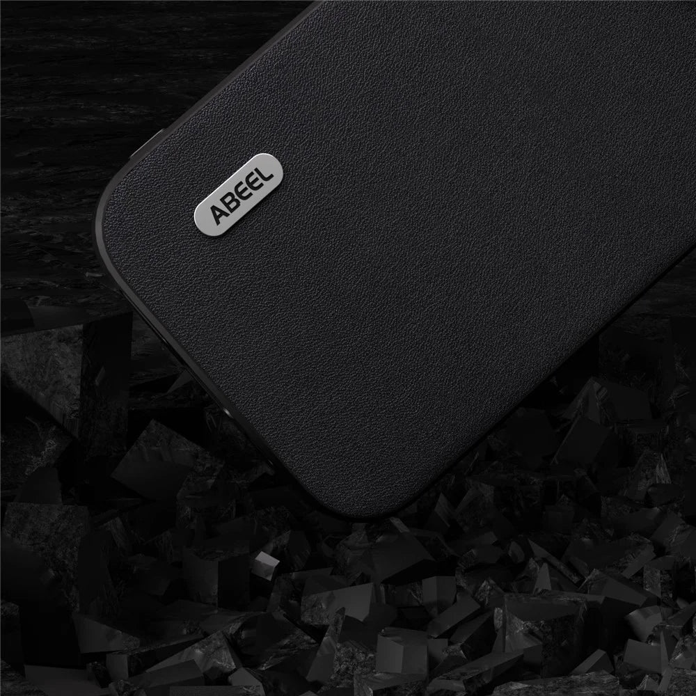 ABEEL Phone Cover for Samsung Galaxy A34 5G , Genuine Cow Leather+PC+TPU Nappa Texture Non-Slip Case - Black - 3