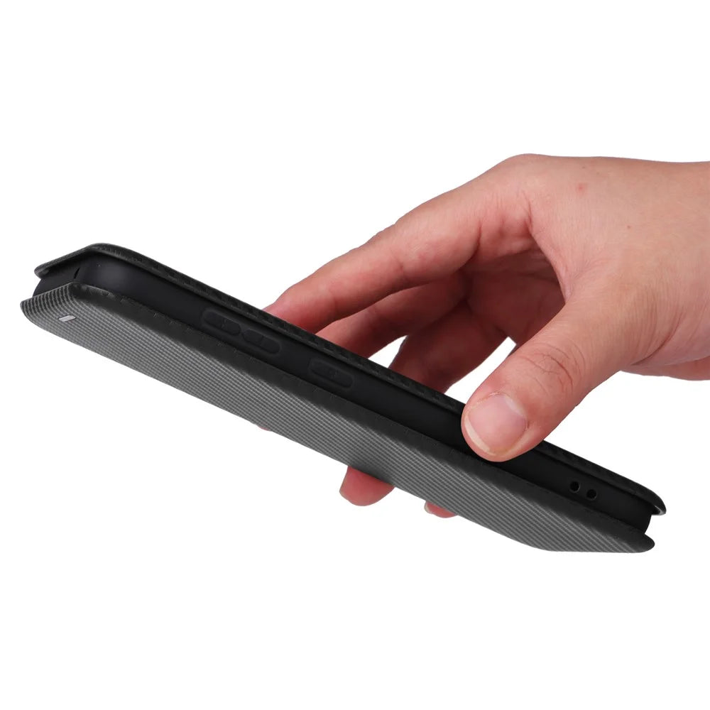 Carbon Fiber Texture Shell for Samsung Galaxy S23 FE , Card Holder Case Phone Leather Stand Cover - Black - 7