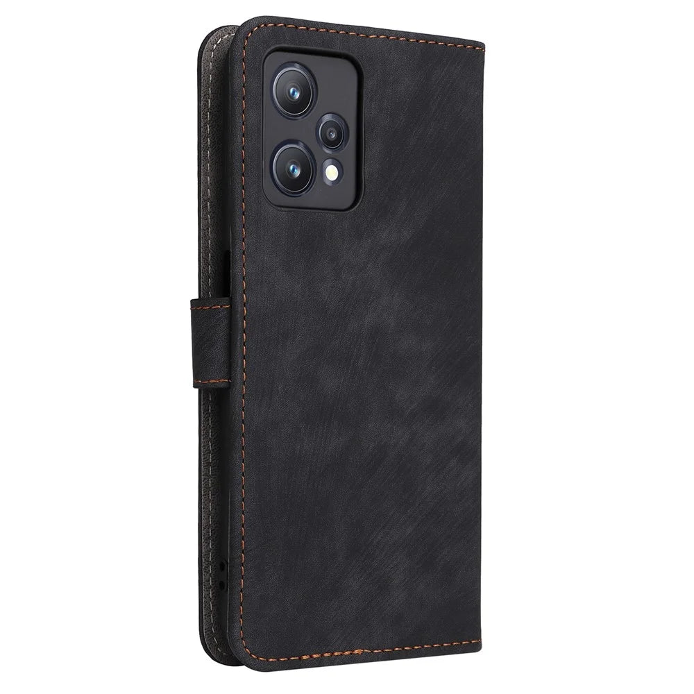 For Realme 9 Pro 5G / 9 5G (EU Version) / V25 / Q5 5G Wallet PU Leather Stand Cover RFID Blocking Shell with Strap - Black - 7