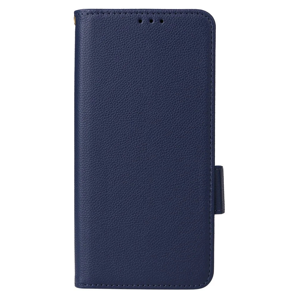 Wallet Phone Case For iPhone 15 Pro , Litchi Texture PU Leather Shell Phone Stand Cover with Strap - Dark Blue - 7