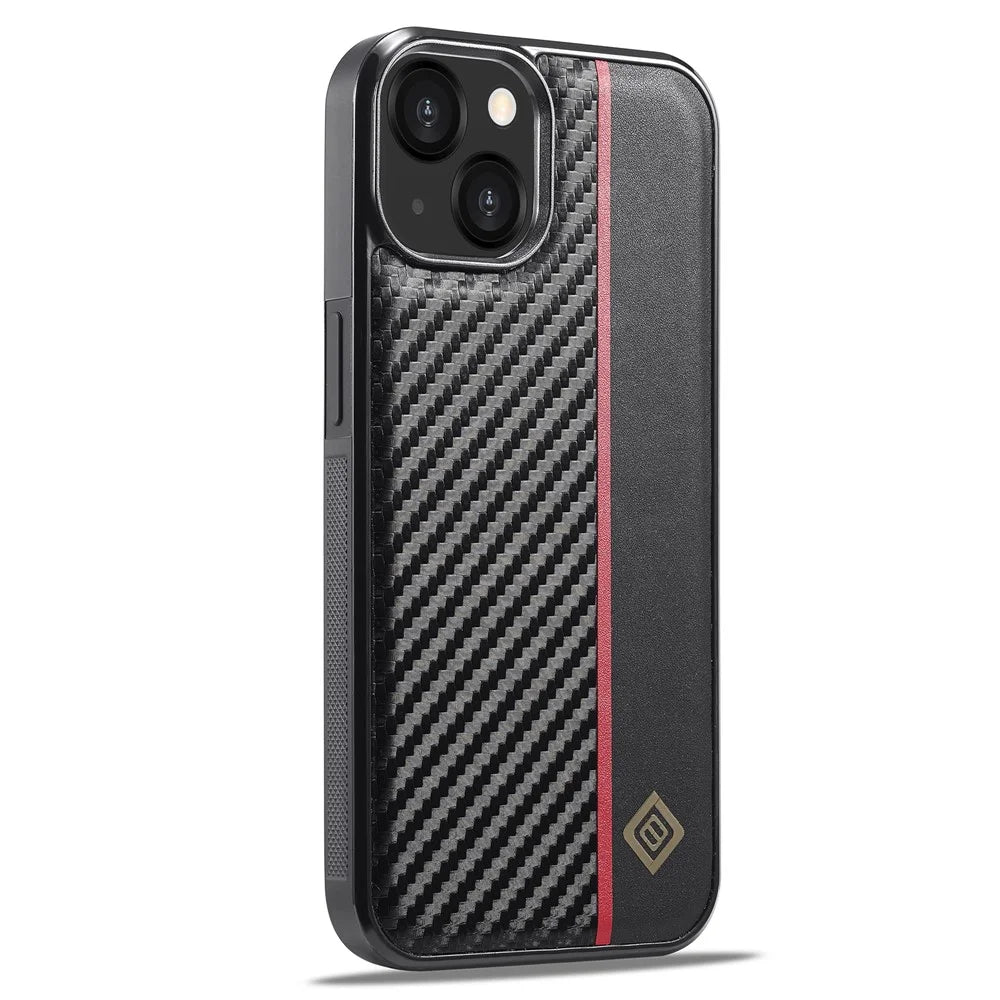 LC.IMEEKE For iPhone 15 Plus Carbon Fiber Texture Anti-drop Phone Case PU Leather+TPU+EVA Cover - 1
