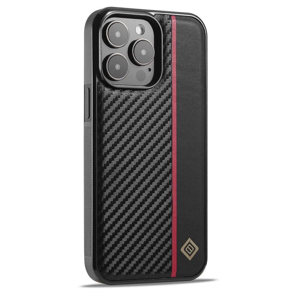 LC.IMEEKE For iPhone 15 Pro Max Carbon Fiber Texture Phone Case PU Leather+TPU+EVA Anti-scratch Cover - 1