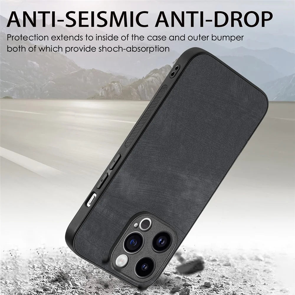 ENKAY HAT PRINCE For iPhone 15 Pro PU Leather + PC Phone Case Retro Texture Cover with High Aluminium-silicon Glass Film - Black - 7