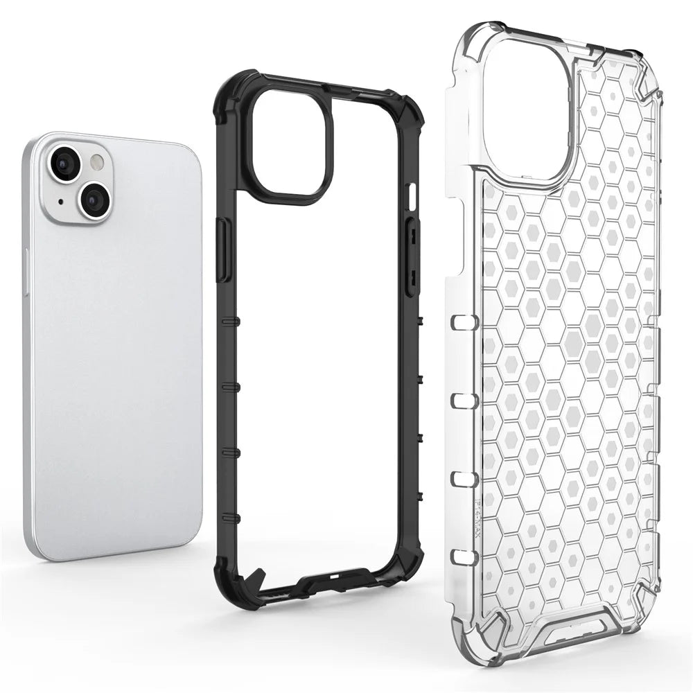 Phone Case For iPhone 15 Plus , TPU+PC Phone Shell Honeycomb Texture Back Cover - Black - 2