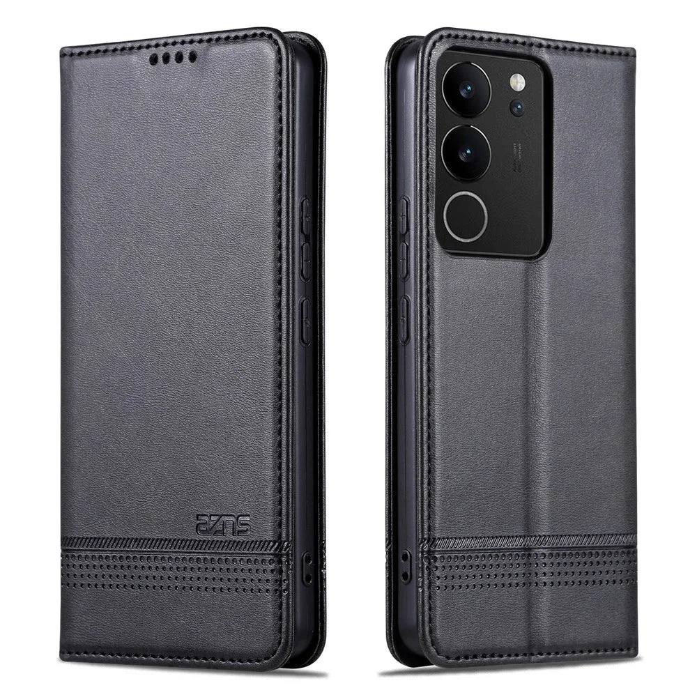 AZNS For vivo S17 5G / S17 Pro 5G Wallet PU Leather Case Cowhide Texture Phone Cover with Stand - Black - 1