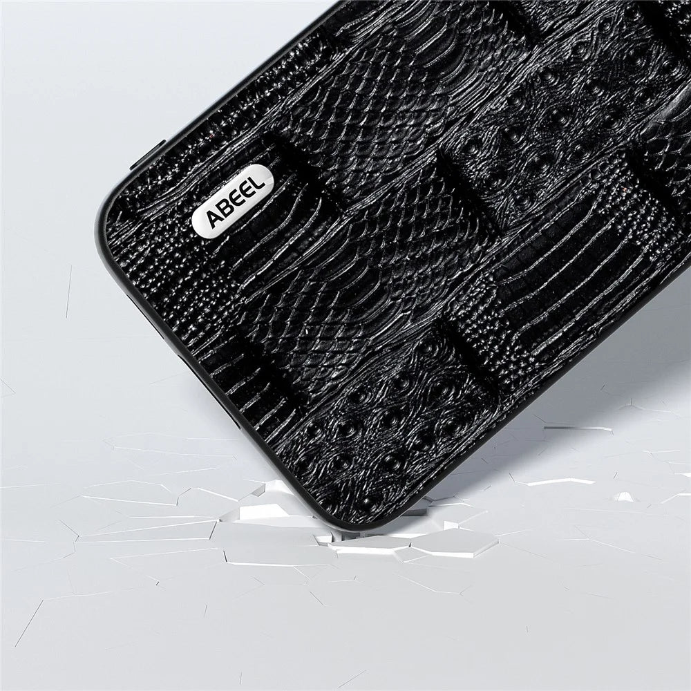 ABEEL For Samsung Galaxy S23 FE Mahjong Texture Anti-scratch Case Genuine Cow Leather+PC+TPU Cellphone Cover - Black - 3