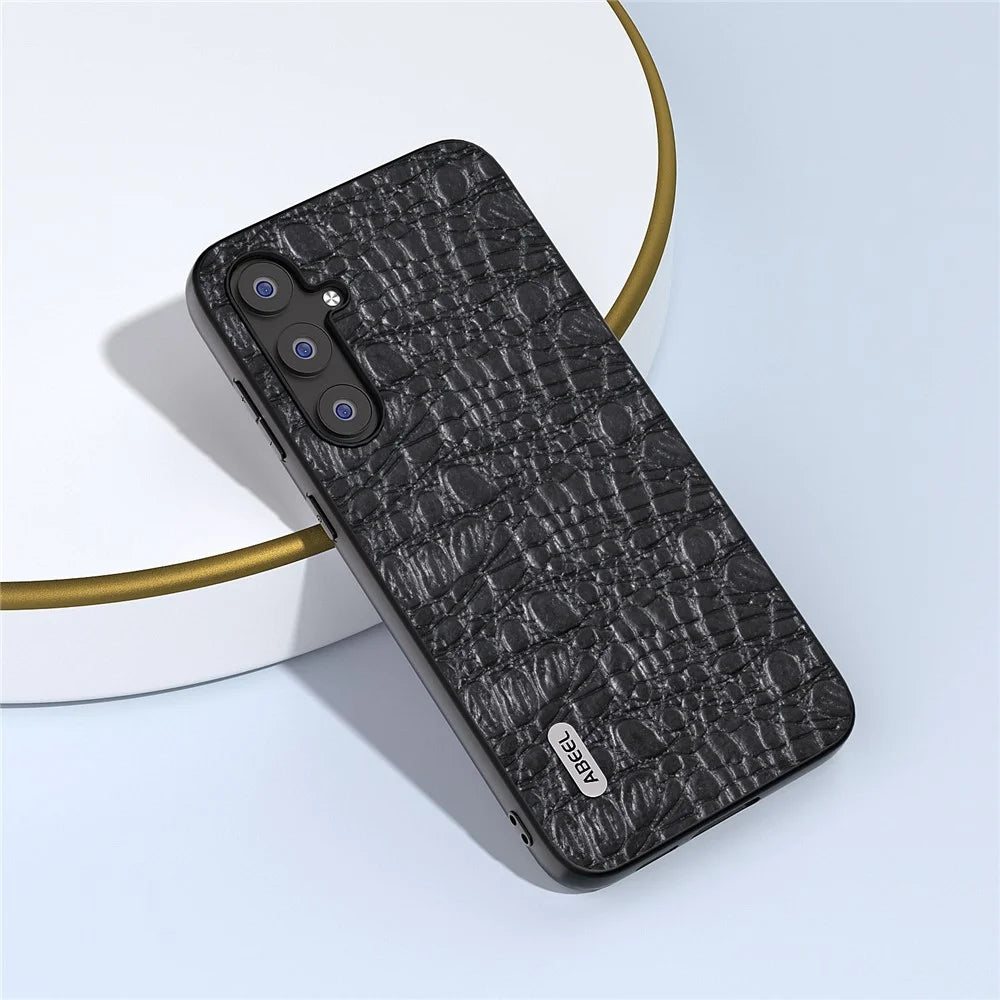 ABEEL For Samsung Galaxy S23 FE Genuine Cow Leather Coated PC+TPU Anti-scratch Cover Canopy Texture Phone Case - Black - 2