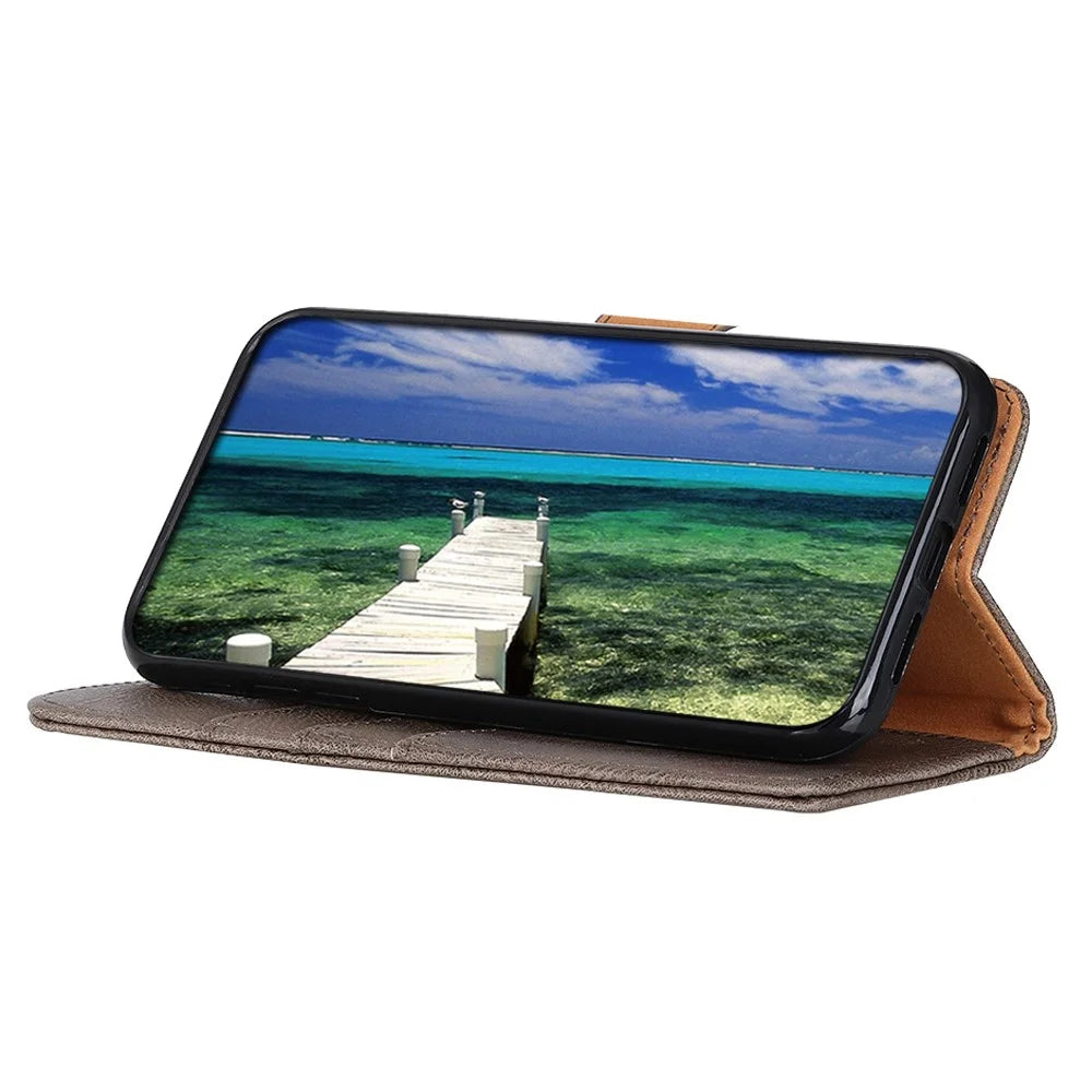 KHAZNEH Phone Leather Case for Samsung Galaxy F34 5G / M34 5G , Wallet Stand Cowhide Texture Phone Cover - Khaki - 3