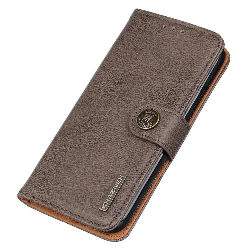 KHAZNEH Phone Leather Case for Samsung Galaxy F34 5G / M34 5G , Wallet Stand Cowhide Texture Phone Cover - Khaki - 4