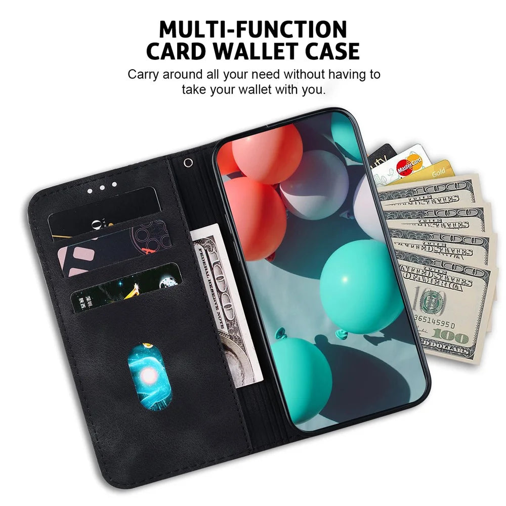 For iPhone 15 Pro Max Imprinted 7-Shape Pattern Shell PU Leather Phone Case Stand Cover Wallet Flip Phone Cover - Black - 3