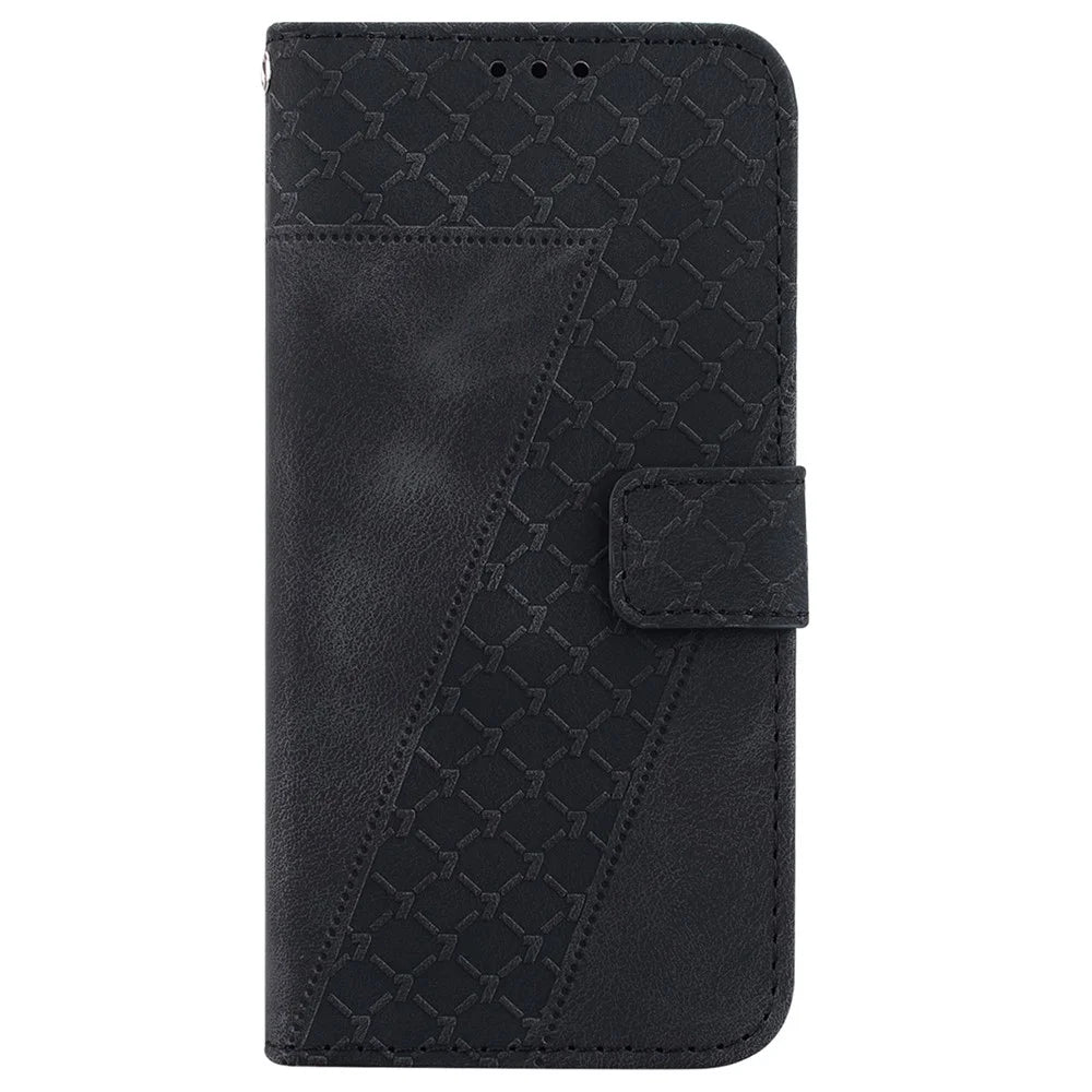 For iPhone 15 Pro Max Imprinted 7-Shape Pattern Shell PU Leather Phone Case Stand Cover Wallet Flip Phone Cover - Black - 7