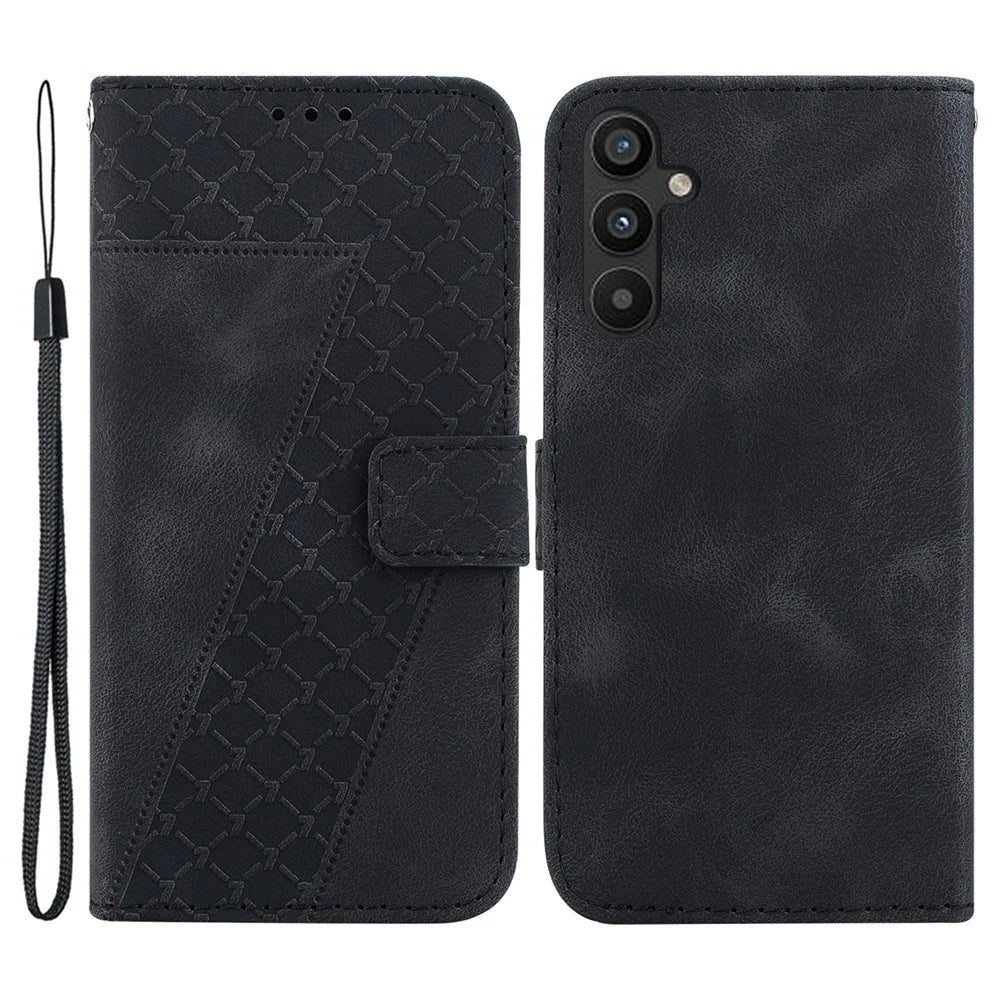 For Samsung Galaxy A34 5G Leather Wallet Shockproof Stand Case 7-Shape Imprinted Phone Cover - Black - 1