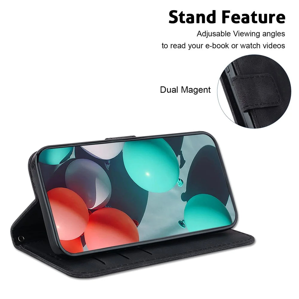 For Samsung Galaxy A34 5G Leather Wallet Shockproof Stand Case 7-Shape Imprinted Phone Cover - Black - 2