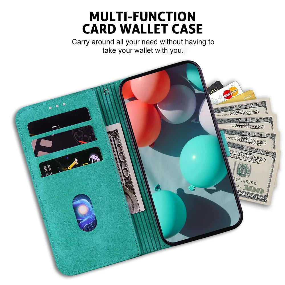 For Samsung Galaxy M54 5G / F54 5G 7-Shape Imprinted Anti-fall Phone Cover Leather Wallet Flip Stand Case - Green - 2