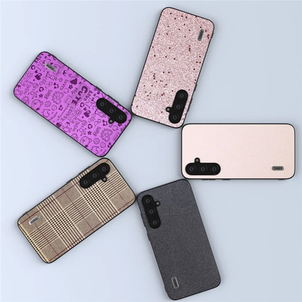 ABEEL For Samsung Galaxy S23 FE Glitter Phone Case Anti-scratch PU Leather Coated TPU+PC Cover - White - 5