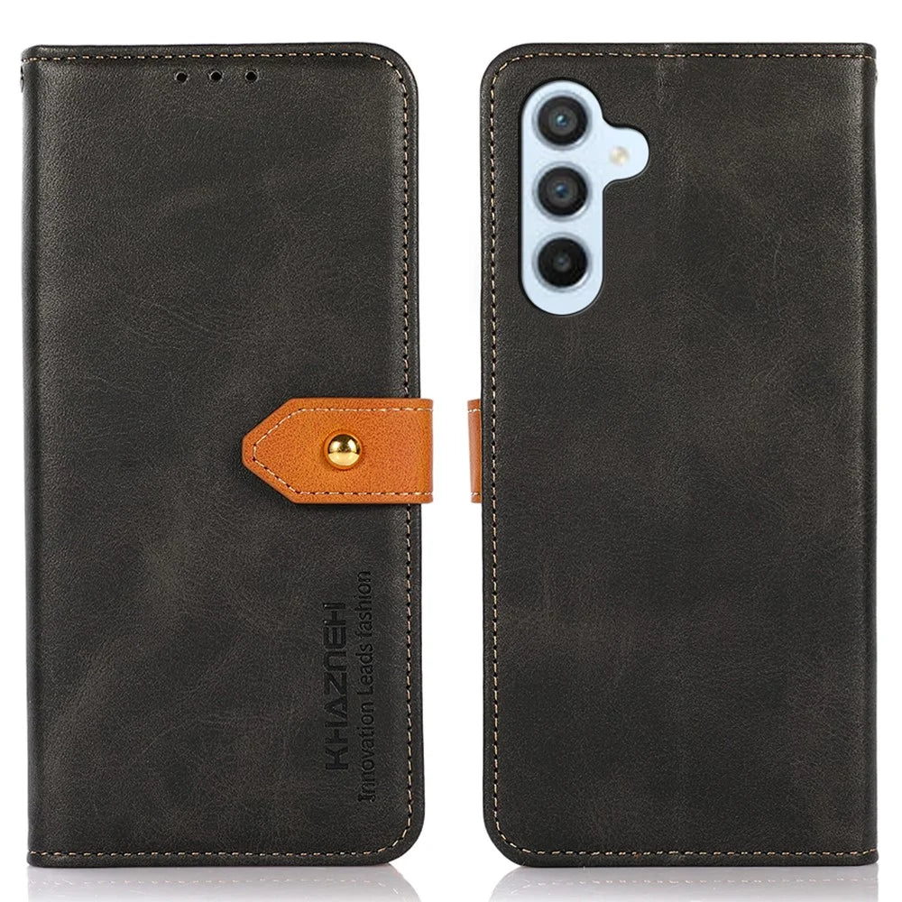 KHAZNEH For Samsung Galaxy F34 5G / M34 5G Phone Case Cover Cowhide Texture Stand Wallet PU Leather Shell - Black - 1