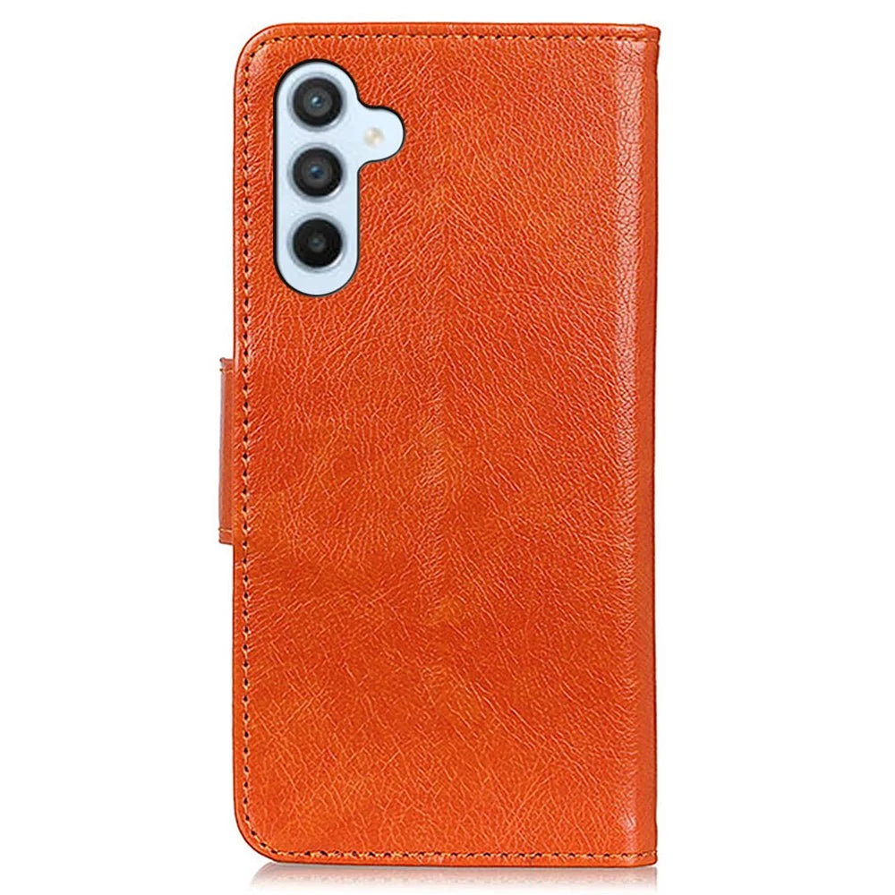 For Samsung Galaxy F34 5G / M34 5G Wallet Phone Cover Drop Protection Stand Nappa Texture Split Leather Phone Case - Orange - 7