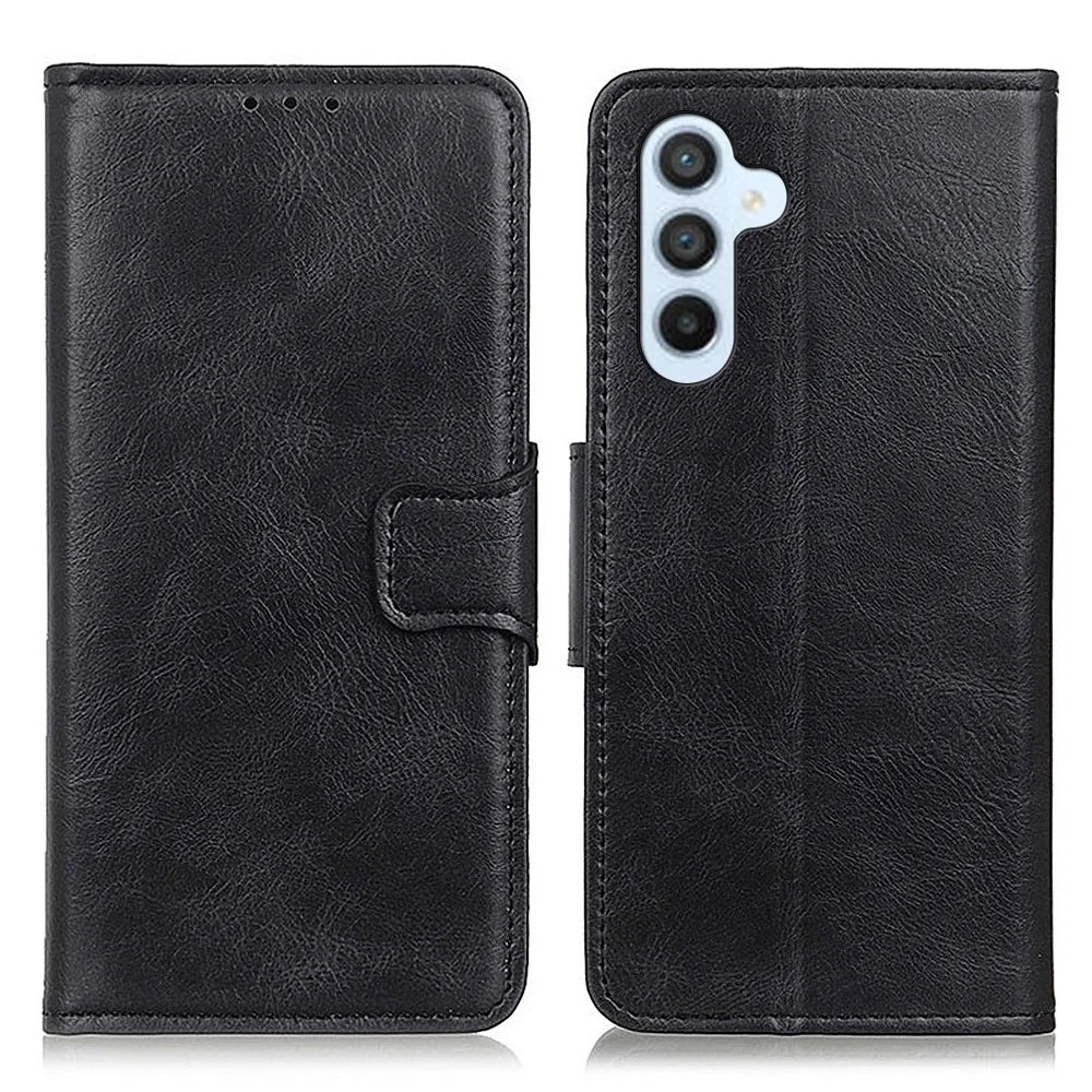 For Samsung Galaxy F34 5G / M34 5G Crazy Horse Texture PU Leather Wallet Case Stand Flip Cell Phone Cover - Black - 1