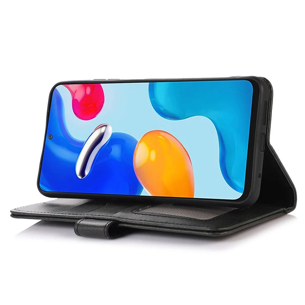 For Samsung Galaxy F34 5G / M34 5G Phone Stand Shell Cowhide Texture Phone Wallet Case PU Leather Cover - Black - 3