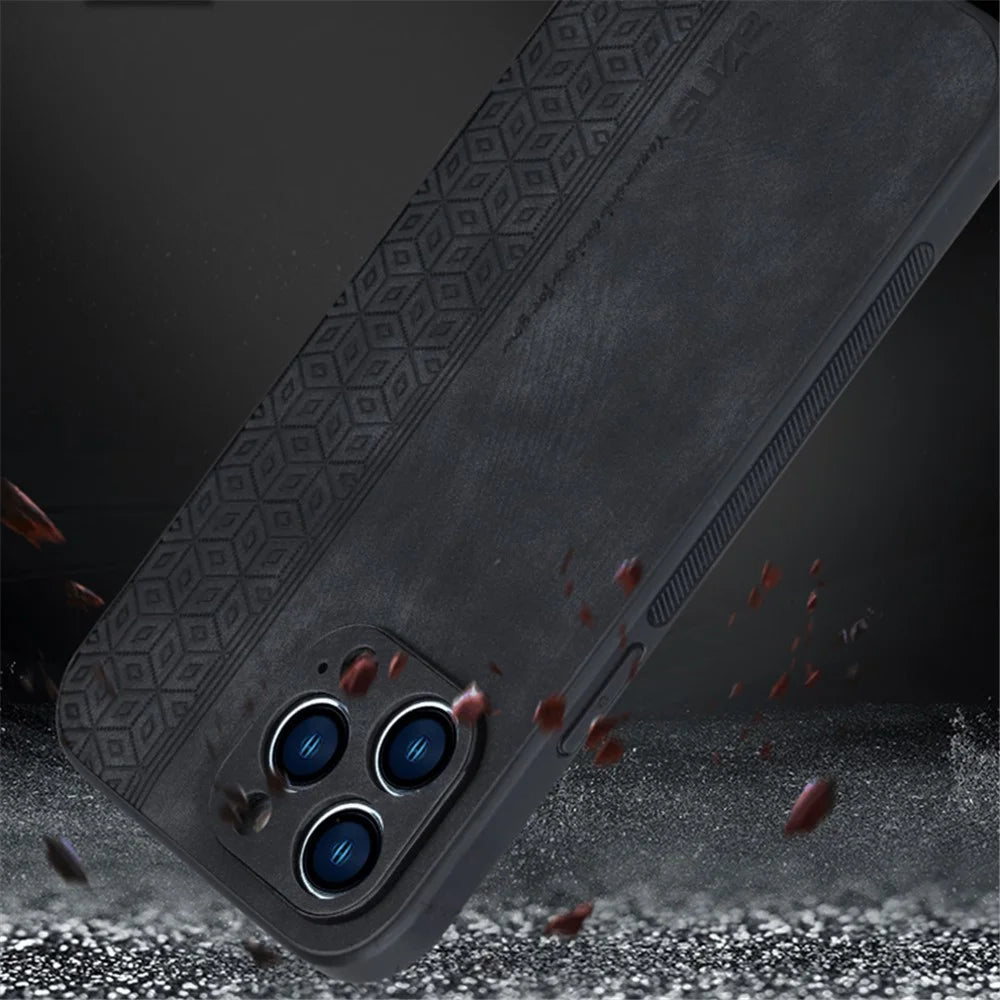 AZNS For iPhone 15 Pro PU Leather Coated TPU Cover Dustproof Shell Imprinted Pattern Phone Case - Black - 3