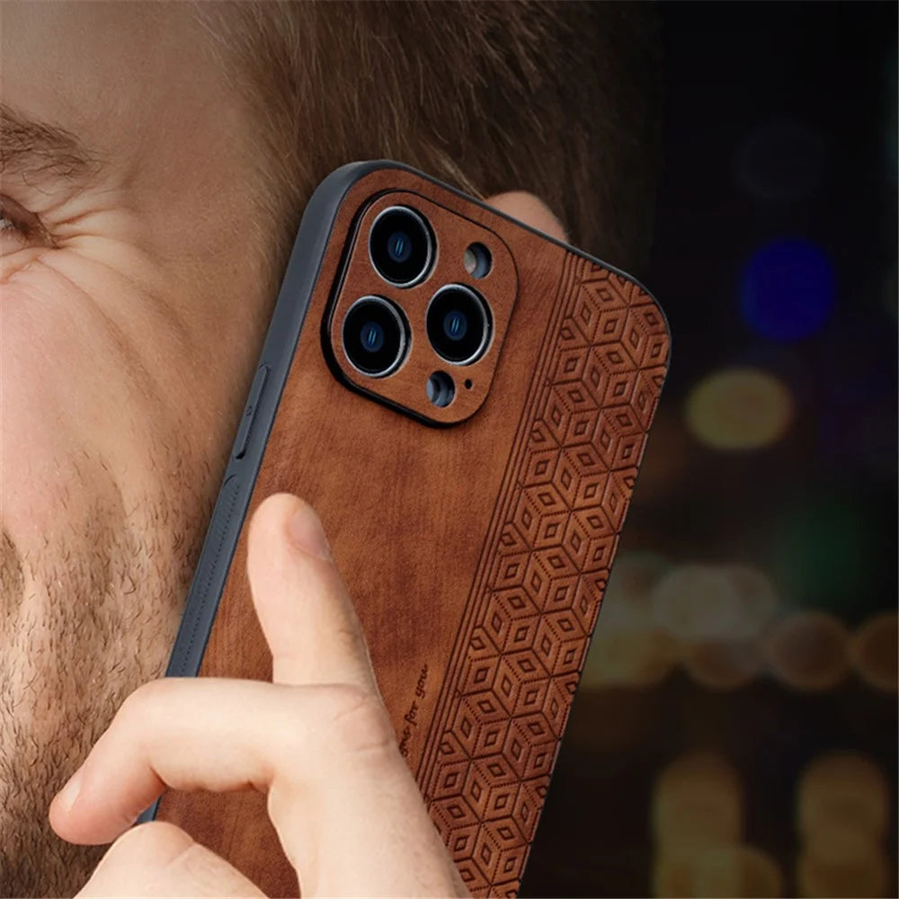 AZNS For iPhone 15 Pro Max Mobile Phone Case PU Leather Coated TPU Imprinted Pattern Protection Cover - Purple - 3