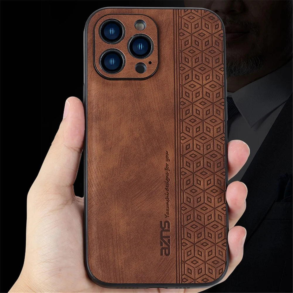 AZNS For iPhone 15 Pro Max Mobile Phone Case PU Leather Coated TPU Imprinted Pattern Protection Cover - Purple - 4