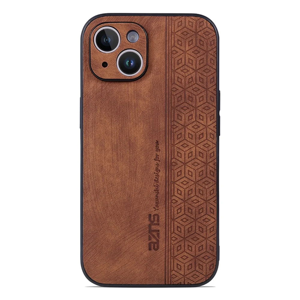 AZNS For iPhone 15 Imprinted Pattern Phone Case PU Leather Coated TPU Phone Back Cover - Brown - 2
