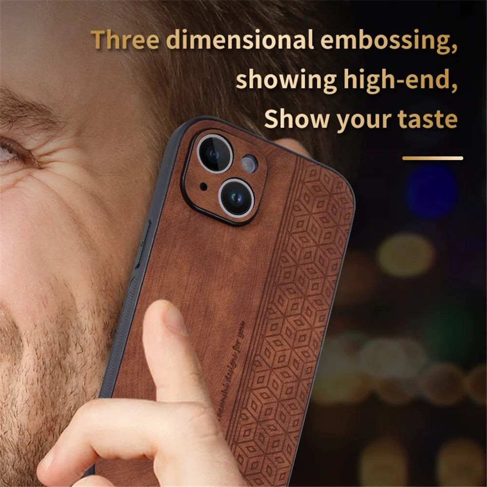 AZNS For iPhone 15 Imprinted Pattern Phone Case PU Leather Coated TPU Phone Back Cover - Brown - 6