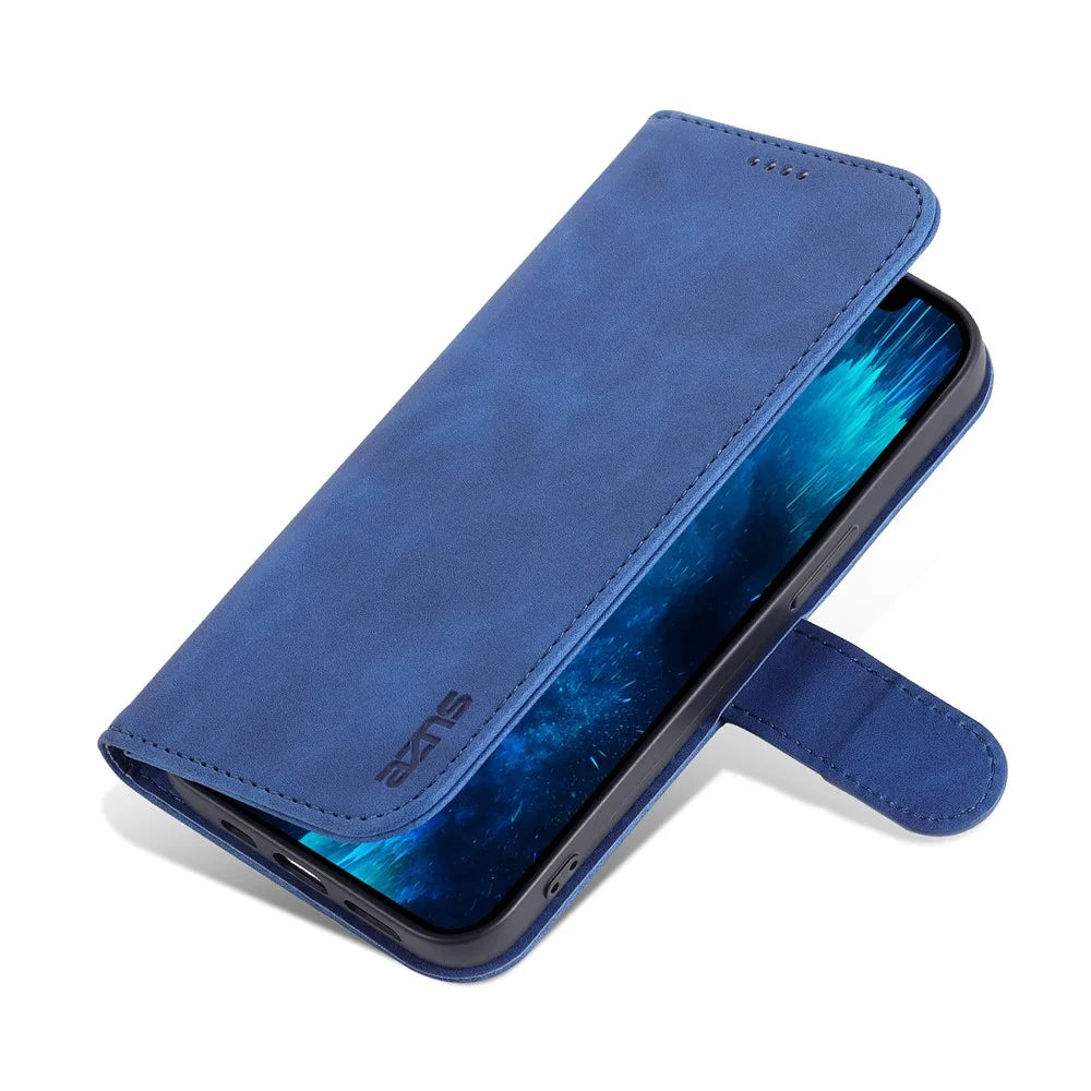 AZNS For iPhone 15 Pro Dustproof Phone Cover Stand Wallet PU Leather Dustproof Cell Phone Case - Blue - 6