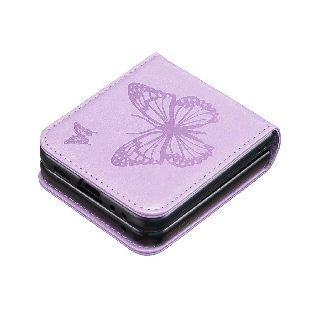 For Samsung Galaxy Z Flip5 5G PU Leather + PC Phone Case Butterfly Pattern Imprinted Shockproof Cover - Purple - 4