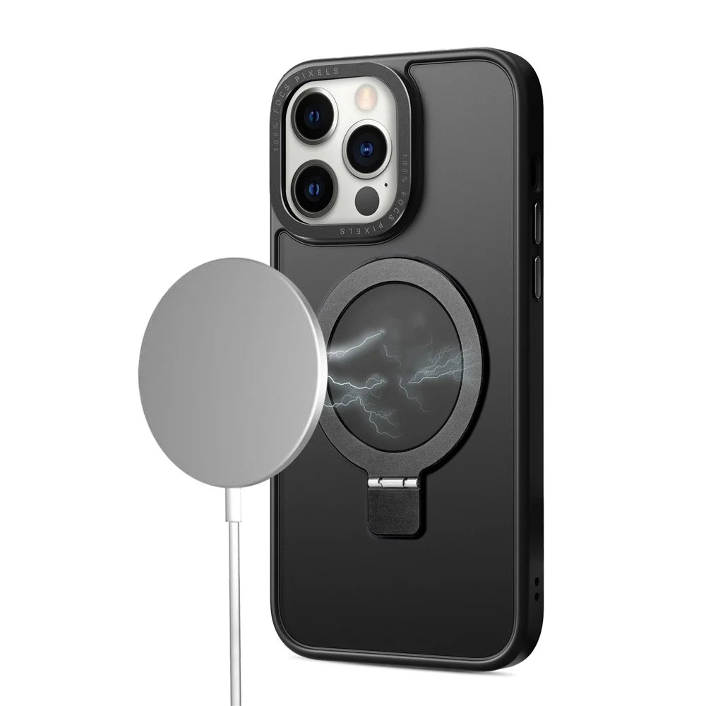 For iPhone 15 Pro Max Hybrid TPU+PC Matte Case Kickstand Cell Phone Cover Compatible with MagSafe - Black - 2