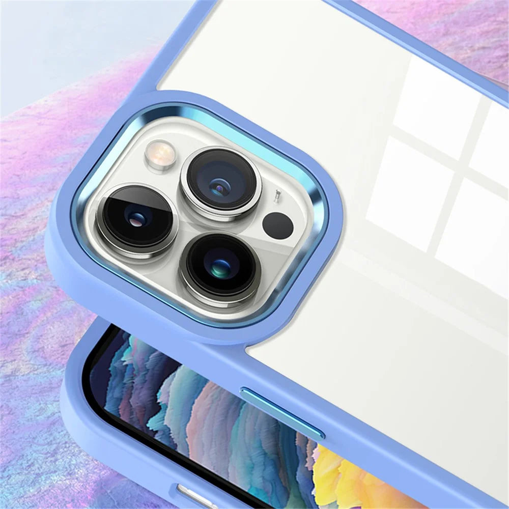 For iPhone 15 Pro Clear Phone Case Soft TPU+Hard PC Shock Absorption Phone Cover with Metal Button Cover - Lavender - 3