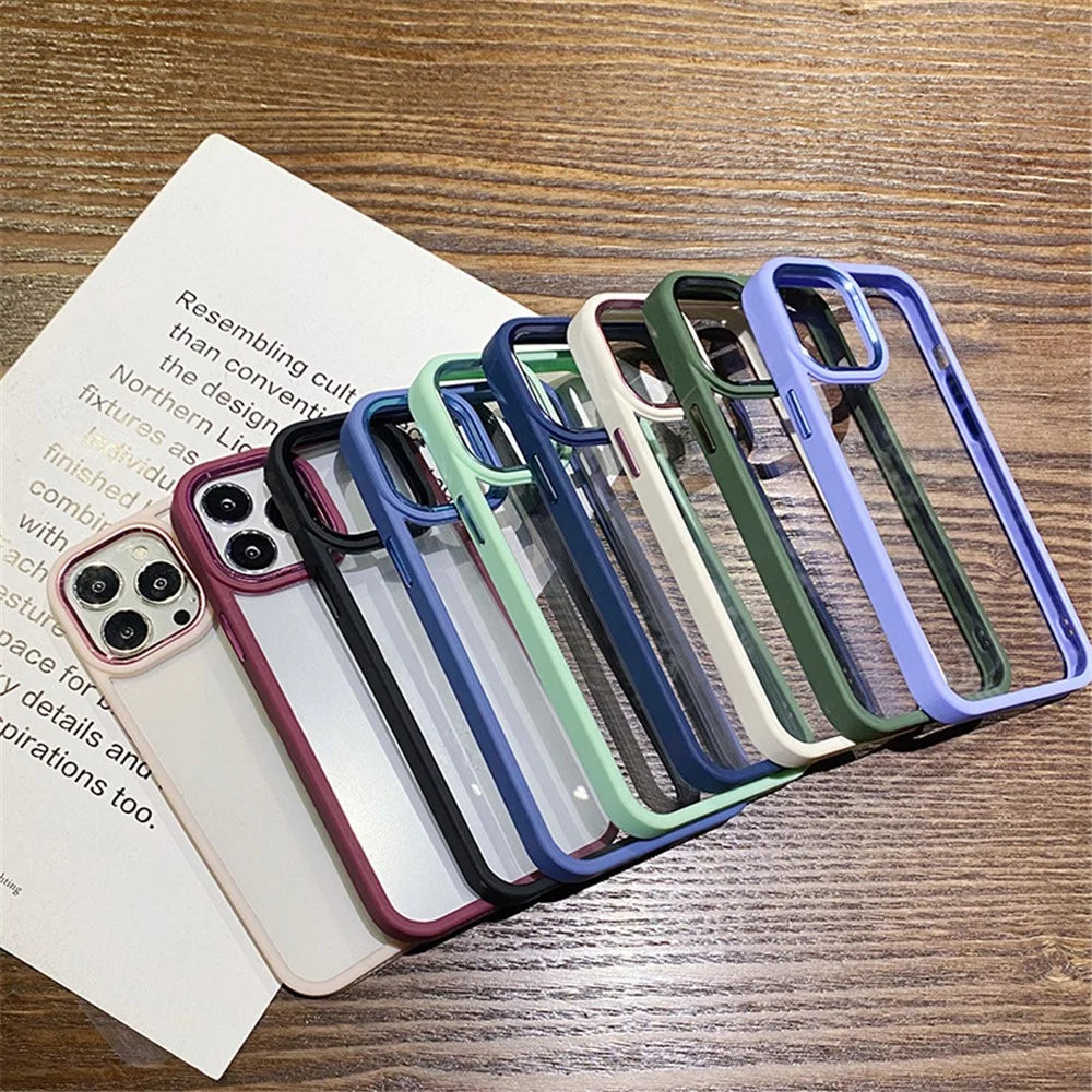 For iPhone 15 Pro Clear Phone Case Soft TPU+Hard PC Shock Absorption Phone Cover with Metal Button Cover - Lavender - 7