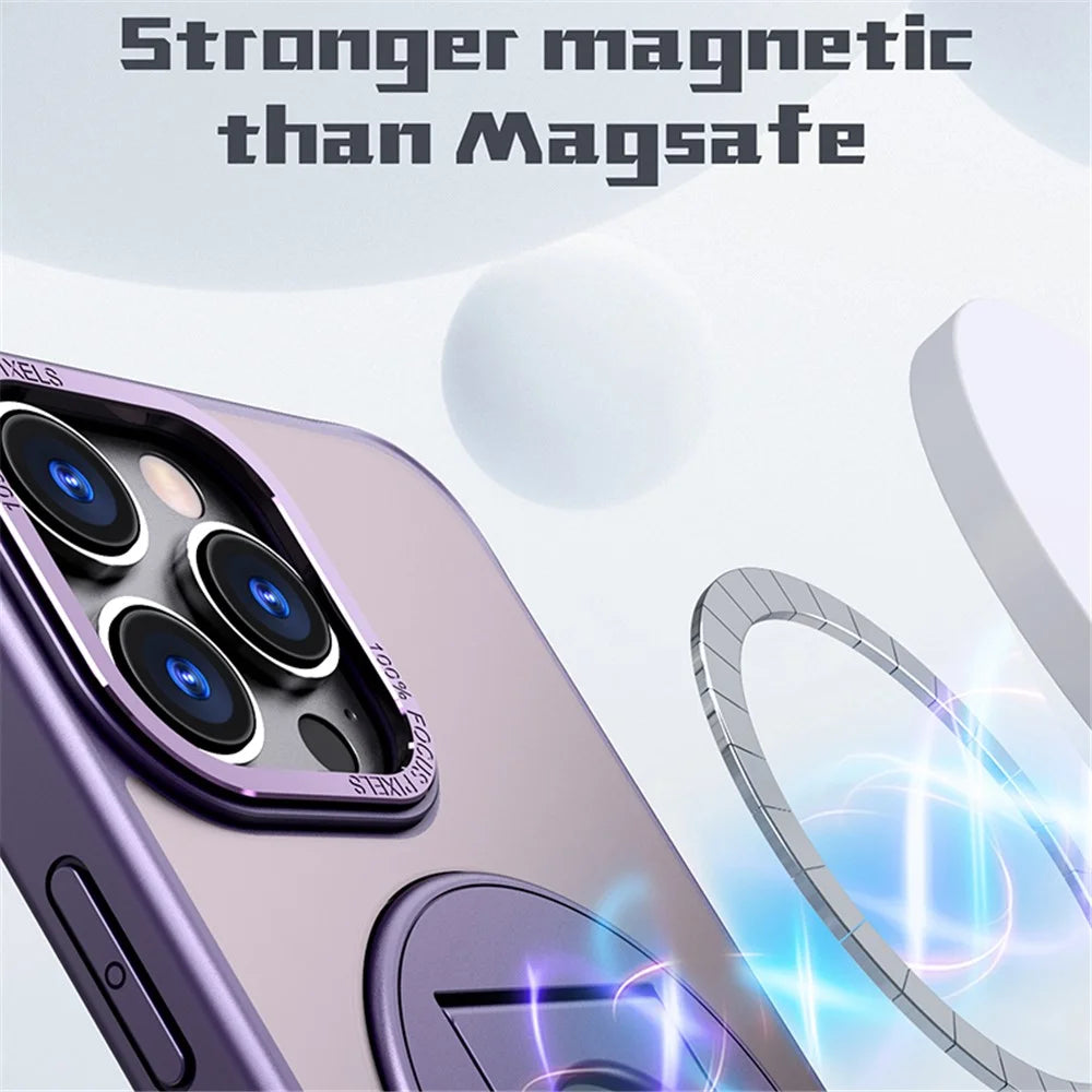 For iPhone 15 Pro Max Style-A Metal kickstand Phone Case Compatible with MagSafe Acrylic+TPU Cover - Purple - 2