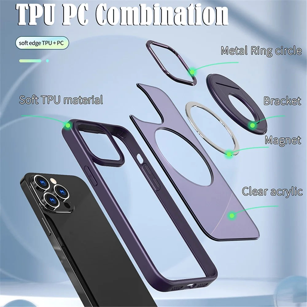 For iPhone 15 Pro Max Style-A Metal kickstand Phone Case Compatible with MagSafe Acrylic+TPU Cover - Purple - 4