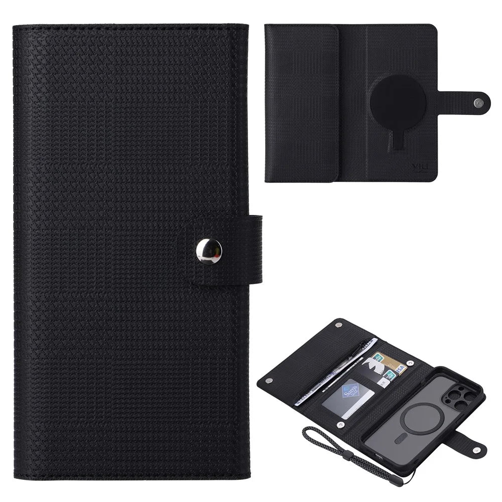 VILI GHB Series for iPhone 13 Pro Max RFID Blocking Leather Phone Case Zipper Pocket Cover Compatible with MagSafe - Black - 1
