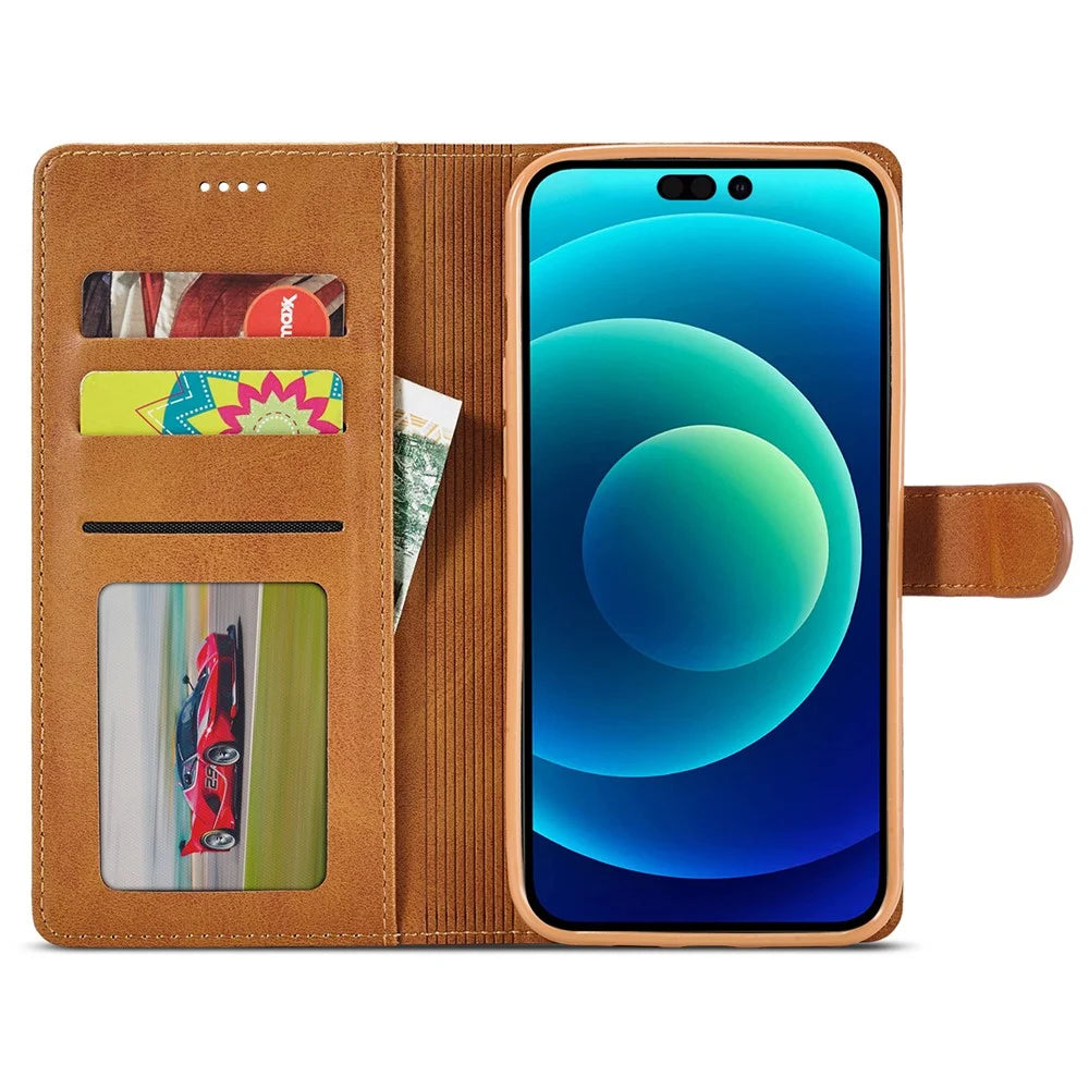 LC.IMEEKE Wallet Case for iPhone 15 Plus , Anti-scratch PU Leather Calf Texture Stand Flip Cover - Yellow - 2