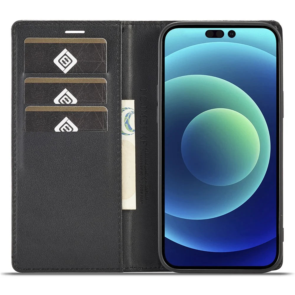 LC.IMEEKE For iPhone 15 Pro Max Shockproof Leather Stand Cover Carbon Fiber Texture Wallet Phone Case - Vertical Stripe - 2