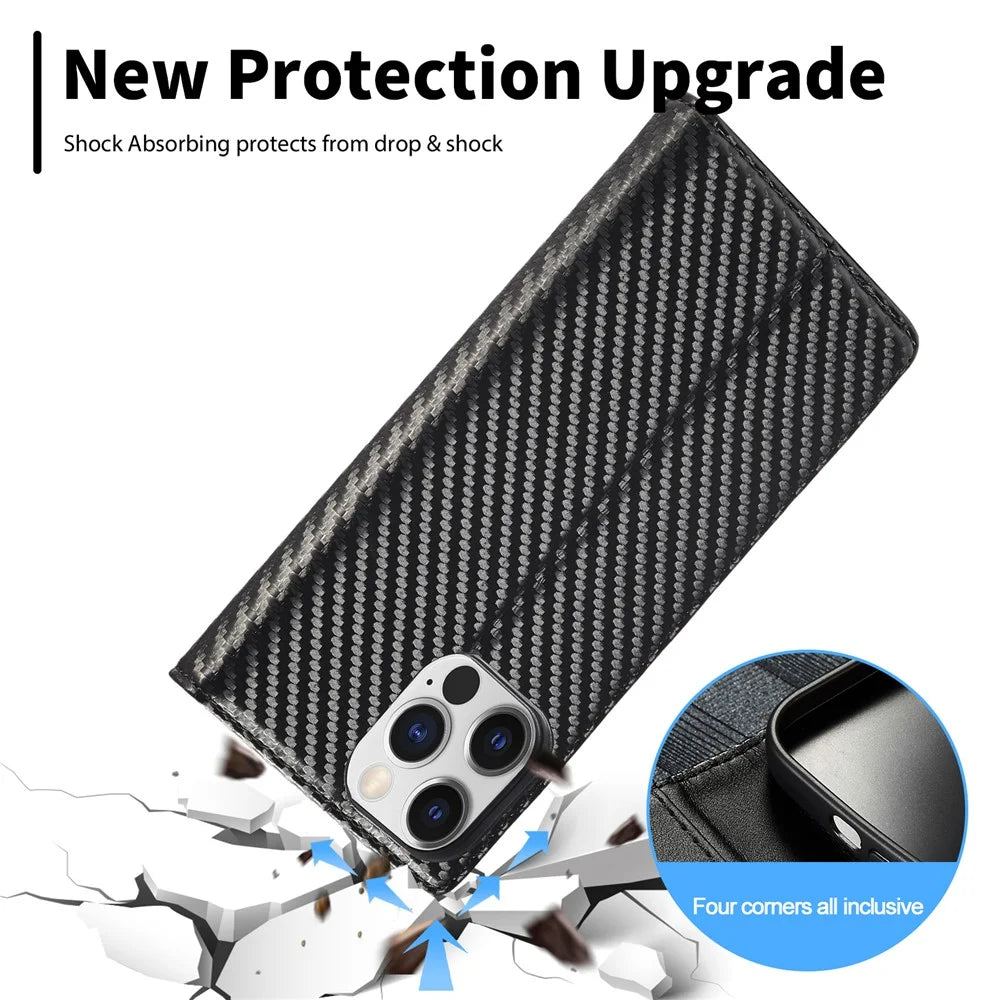 LC.IMEEKE For iPhone 15 Pro Carbon Fiber Texture Stand Cover Wallet Phone Leather Case - Vertical Stripe - 7