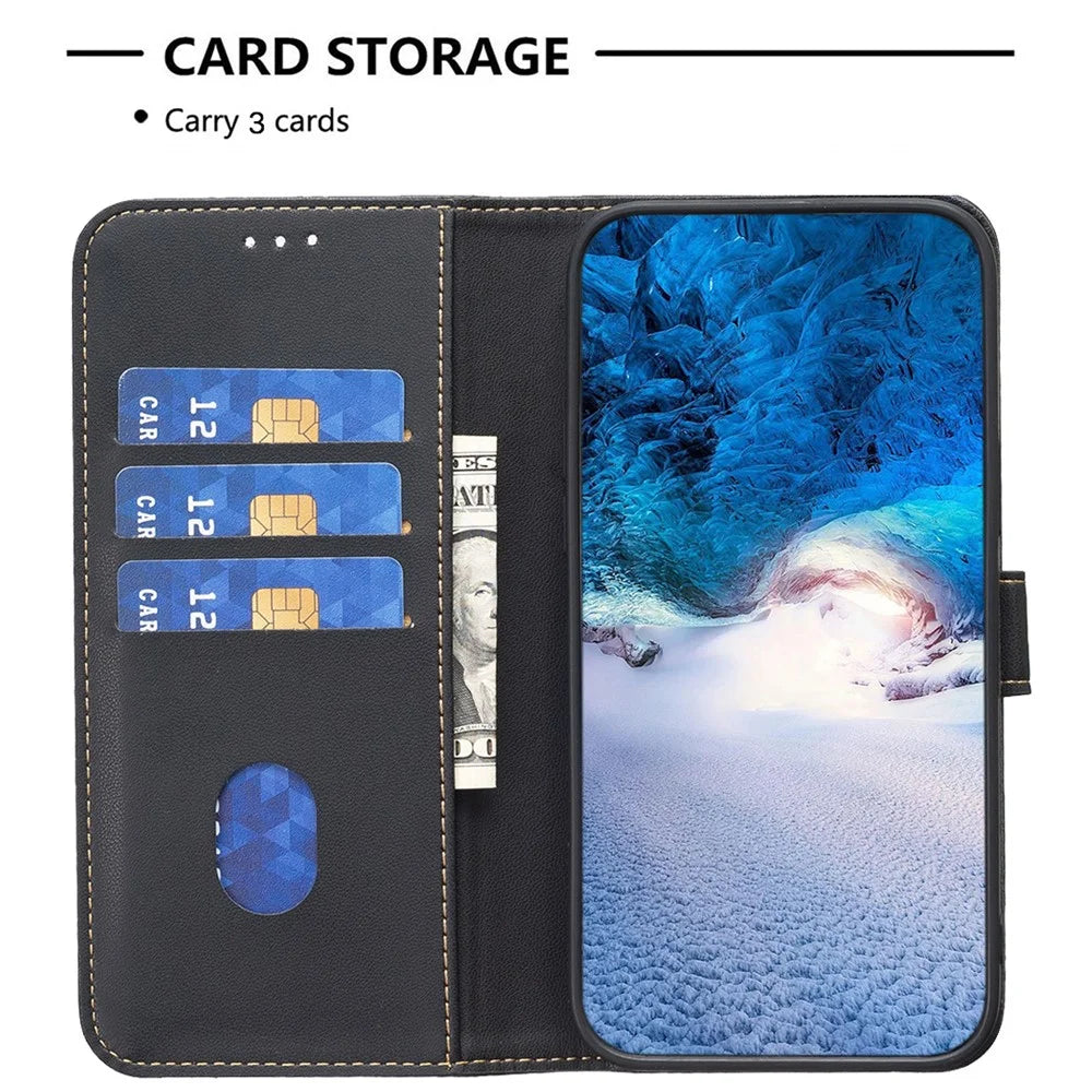 BINFEN COLOR BF17 Leather Flip Cover for Samsung Galaxy F34 5G / M34 5G , Wallet Stand Full Protection Phone Case - Black - 2