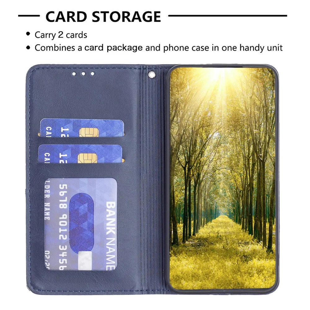 For Samsung Galaxy F34 5G / M34 5G Stand Flip Cover PU Leather Imprinted Line Phone Case with Card Slots - Blue - 2