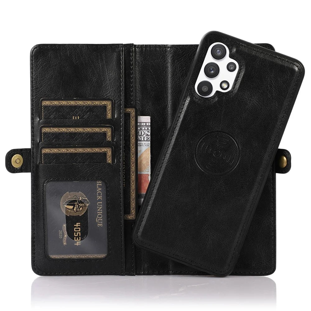 TPU+PU Phone Case for Samsung Galaxy A32 5G / M32 5G Detachable 2-in-1 Shockproof Wallet Phone Case with Strap - Black - 3