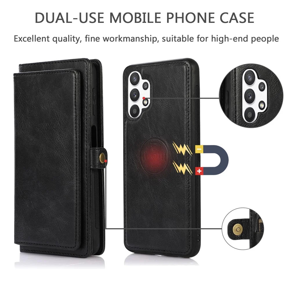 TPU+PU Phone Case for Samsung Galaxy A32 5G / M32 5G Detachable 2-in-1 Shockproof Wallet Phone Case with Strap - Black - 7