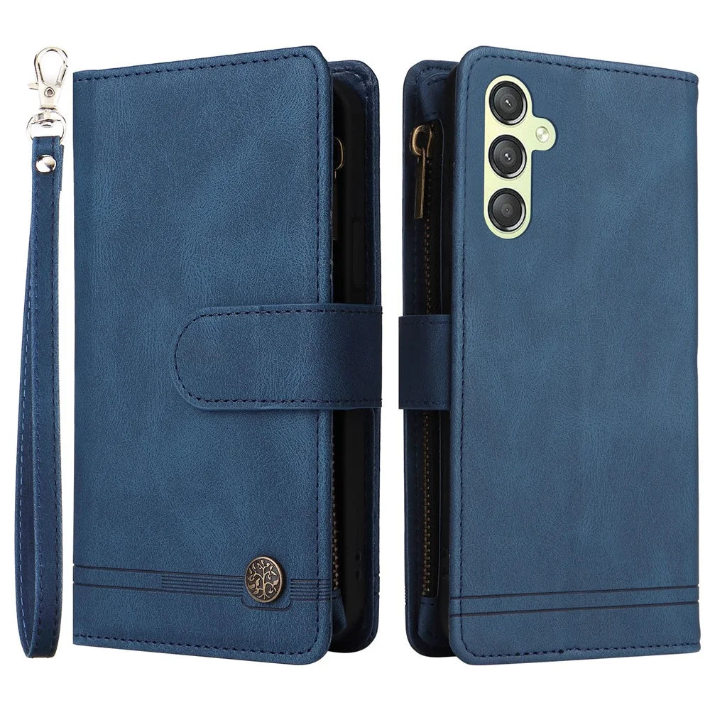 For Samsung Galaxy A54 5G Zipper Pocket Skin-touch Leather Case Multiple Card Slots Wallet Stand Phone Cover - Blue - 1